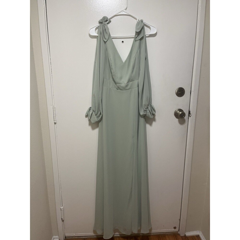 Ever pretty Sage Green Formal Chiffon Dress Open Sleeve Size 8